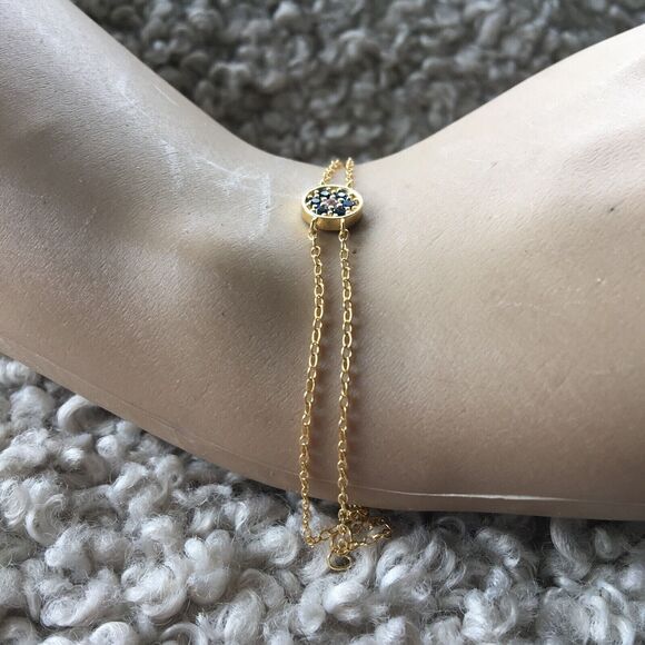 18K Gold Over Sterling Silver Bracelet Blue Cubic Zirconia Delicate Trace Chain - Picture 13 of 13